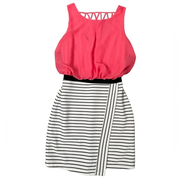 Speechless Coral, Black and White Striped Pencil Skirt Dress - Picture 8 of 13